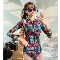 Hot spring swimsuit ladies summer long sleeve 2021 flower color belly diving resort slim fashion swimwear