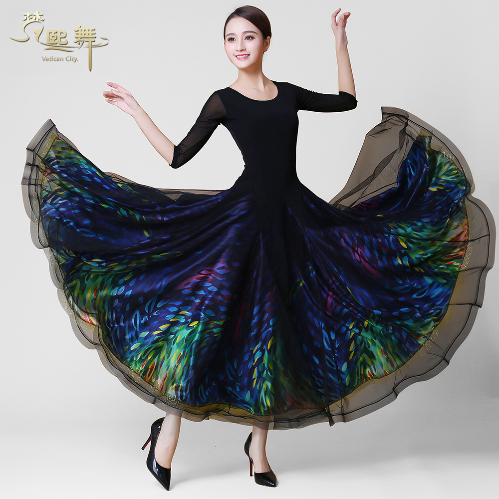 The new dress dance dress women's national standard dance performance dress Van Xi dance social dance modern dance half sleeve dress