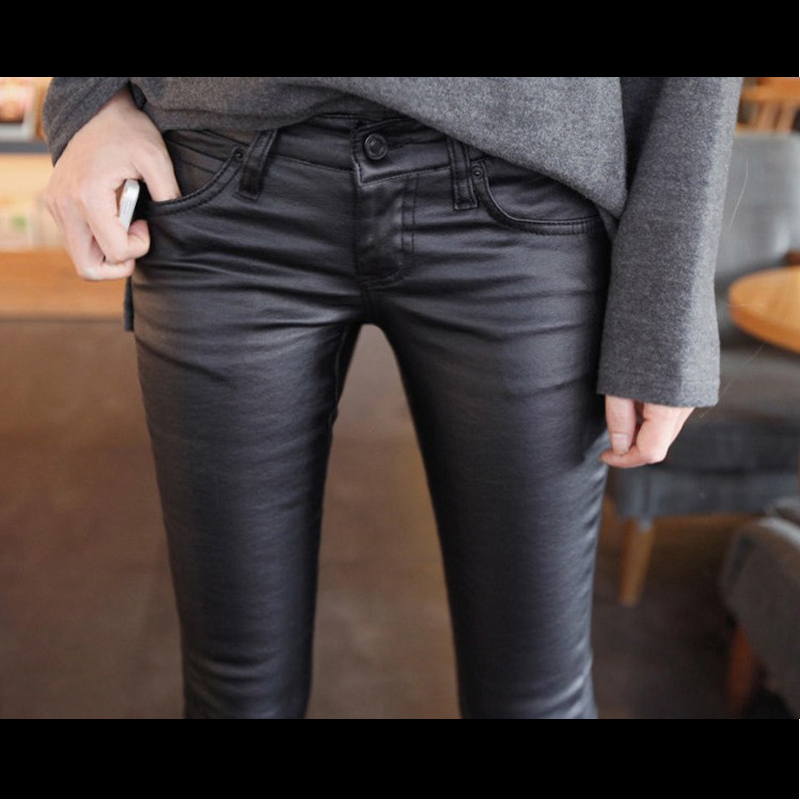 Dongdaemun Four-Season New Korean Style Tight-Fitting Natural Waist Elastic Hip-Lifting Skinny Coated Denim Pants Leather Pants for Women Trendy