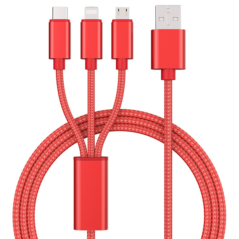 Nylon weaves three-in-one drag multi-function data line type for Apple mobile phone charging line custom logo