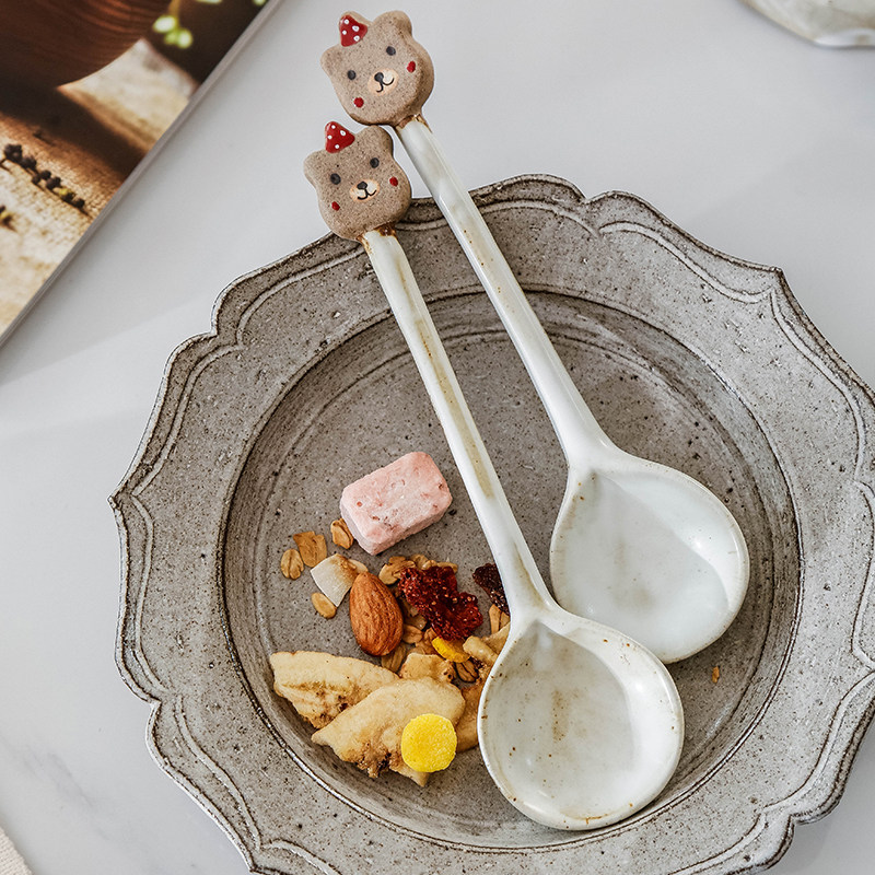 It turned out to be mud cute watermelon bear long handle coarse pottery eating spoon home drinking soup spoon ceramic spice spoon creative tableware