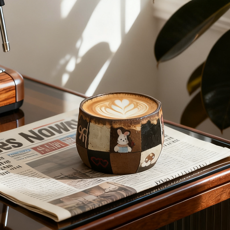 It Turns Out That the Designer of Ni Shi Ye Ji Uses Purple Clay Ceramics to Create Vintage Handmade Coffee Cups with Latte Art, and the Cups Are Aesthetically Pleasing