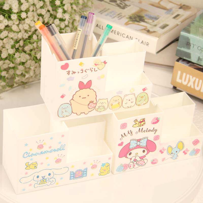 Cute cartoon multi-function creative pen holder Melody student children's stationery box simple home desktop storage box