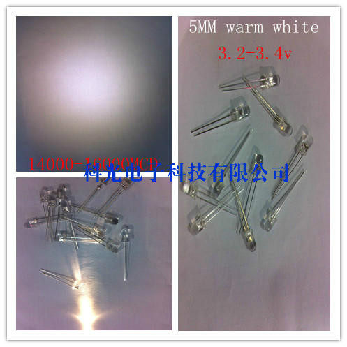 LED light emitting diode 5MM warm white short long feet transparent concentrated super bright square 14000-16000MCD