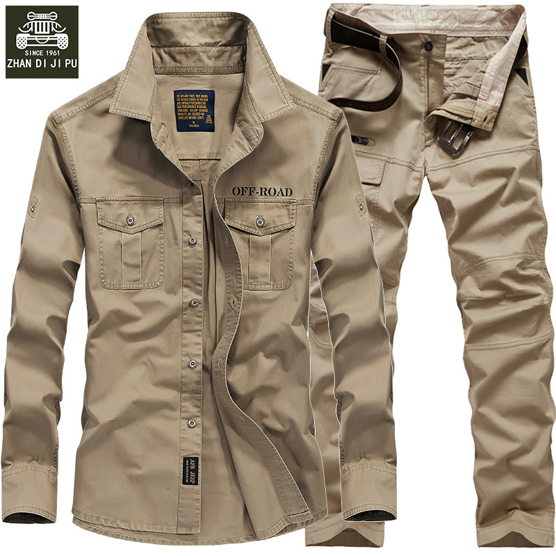 Autumn Military-Style Long-Sleeved Shirt Men's Workwear Suit Pure Cotton Wear-Resistant Workwear Suit Outdoor Tactical Men's Shirt
