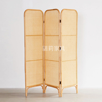 Japan-style rattan-knitted screen living room partition folding movable indoor genguan Restaurant shielded from economic-type real rattan screen