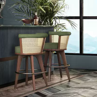 Nordic rattan chair Dining chair New Chinese net celebrity coffee chair Fabric high-legged backrest chair Bar chair Single chair ins