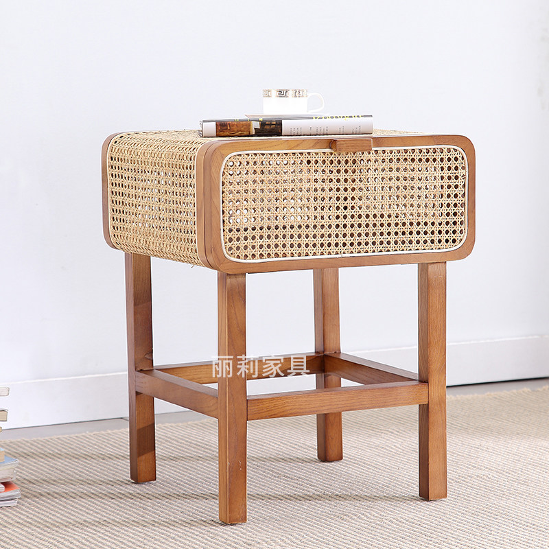 Real Rattan Bed Head Cabinet Korea Solid Wood Vine Choreography Containing Side Cabinet Folk Juku Wind Bedroom Disposal Cabinet Nordic Ins