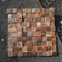 Log weathered wood solid wood mosaic small square TV background wall entrance three-dimensional diffusion sound-absorbing invisible door wall