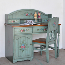 American desk and chair combination home bedroom storage bookcase bookshelf Mediterranean painted computer writing desk 0098