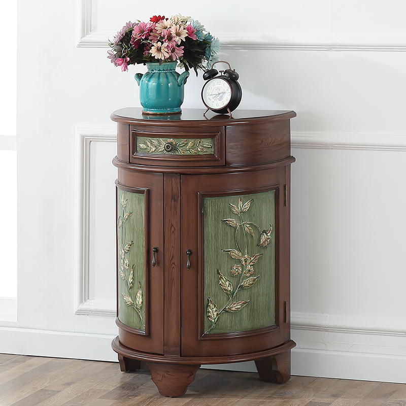 American Countryside Semi-circle Small Genguan Cabinet Small Family Door Hall Containing Cabinet Mediterranean Retro Painted Dining Cabinet 4176