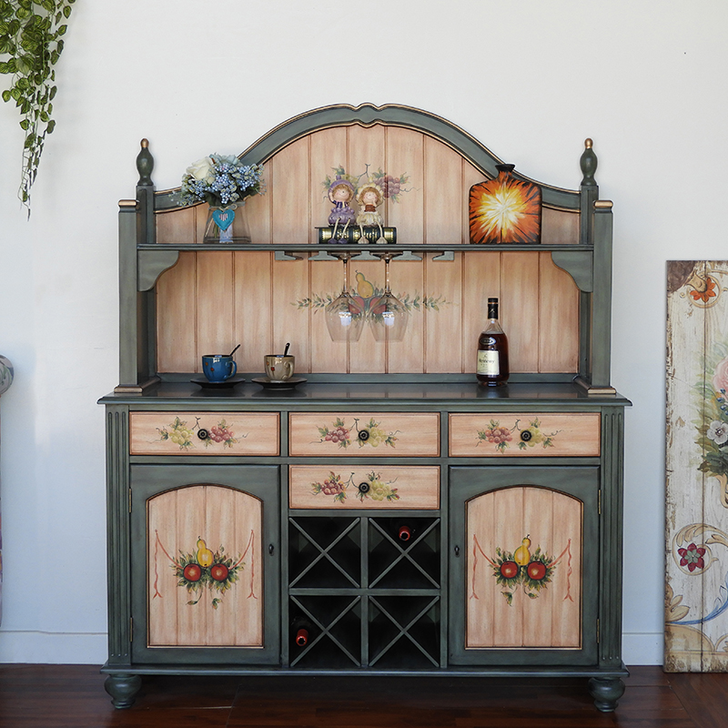 American Country Dining Cabinet Vintage Painted Dining Room Dishes Storage Cabinet Mediterranean Entrance Cabinet Wine Cabinet 0107