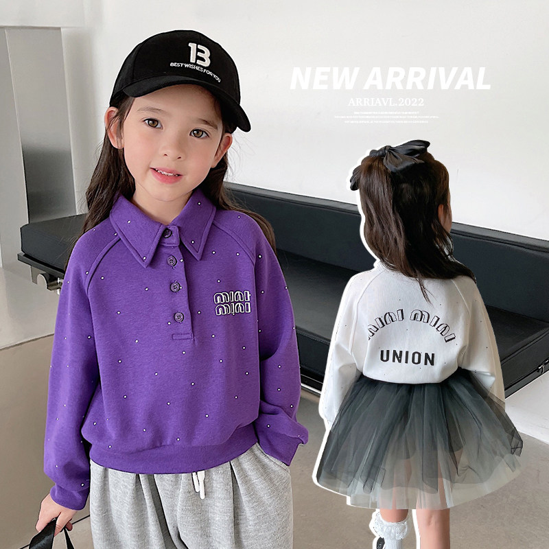 Chen Chenma 2022 Spring new girl casual pure color shirt collar blouses with bronzed and printed thick cotton T long sleeves