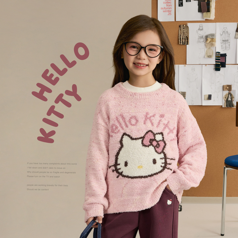 【Nuojiji】2026 New Half-Fleece Sweater Winter New Sweet Hello Kitty Warm Knitted Top