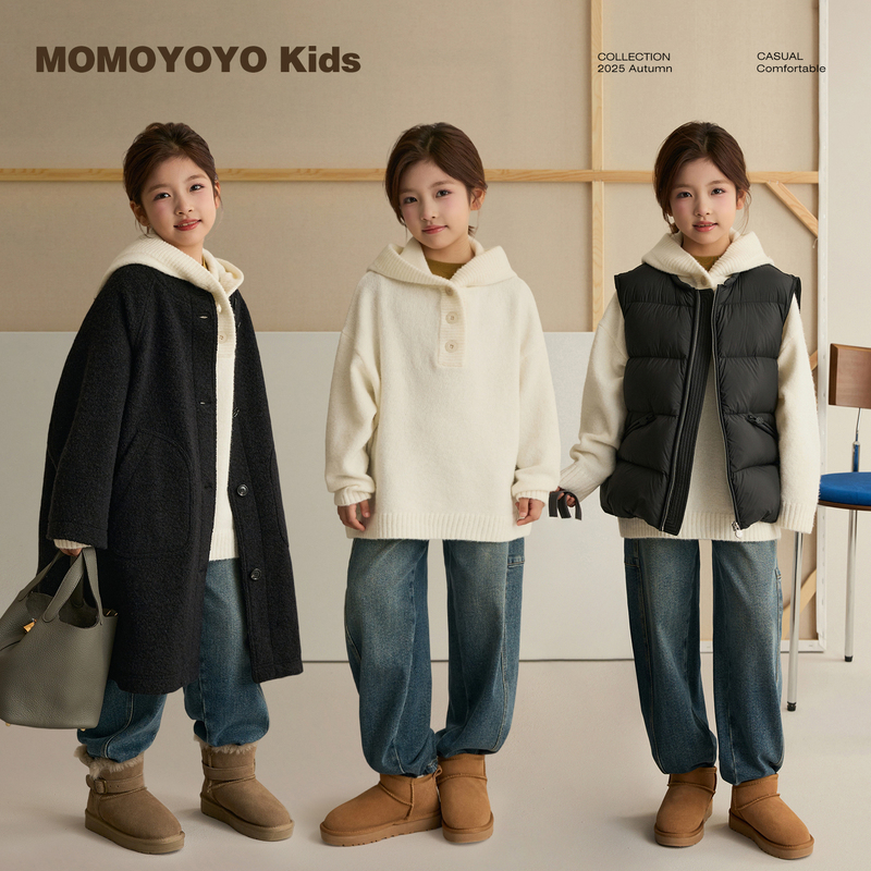 【Nai Fu】Chen Chen Ma Girls' Half-Zip Sweater, New Autumn/Winter Layered Warm Loose Knitted Hooded Jacket