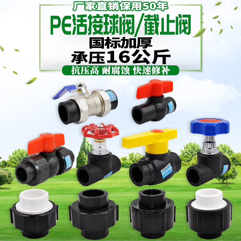HDPE dual active connecting plastic steel core valve stopping valve full plastic active copper ball valve pipe fittings joint