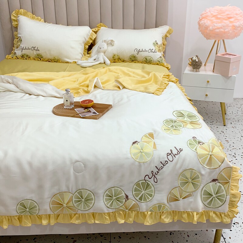 High-end 80pcs Lanjing tencel air conditioner is cool summer is cool summer is four-piece naked sleep double-sided ice silk summer is washed with lemon