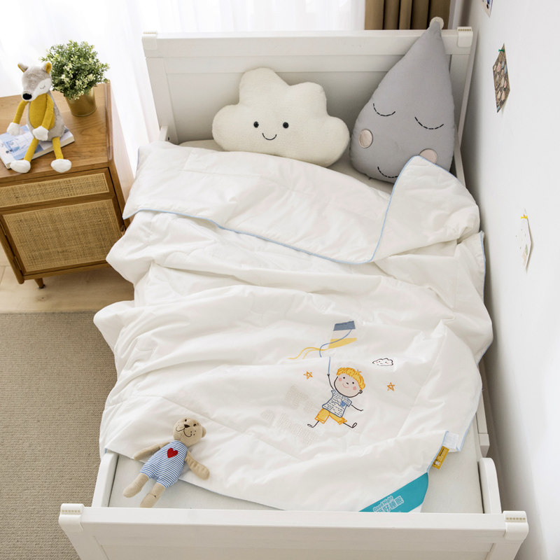 Class A 60 Tribute Satin Full Cotton Children Summer Quilt Students Kindergarten Air Conditioning Quilt Core Pure Cotton Embroidered Summer Cool Quilt