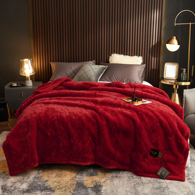 High-End Wedding Blanket, Thickened, Skin-Friendly, Imitation Rabbit Fur Blanket, Double Wedding Red Blanket, Winter Warm Blanket
