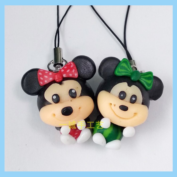 Night market supply Minnie Mickey small pendant New Year's gift hand-made soft pottery to send girlfriends and friends bag pendant