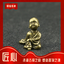 Solid pure brass monk antique tea pet ornaments antique crafts pure copper little Buddha bronze bronze collection antique