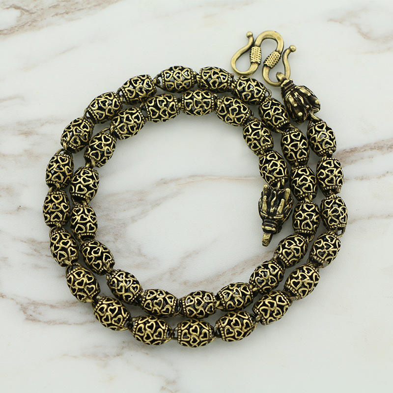 New Vintage Pure Copper Hollow Necklace Brass Antique Dragon Head Unisex Ancient Bronze Chain Handmade Chinese Style