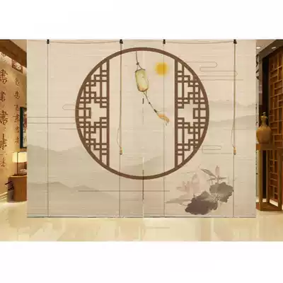Bamboo curtain printing curtain roller curtain curtain partition Chinese retro Zen balcony blackout hand lift Japanese home
