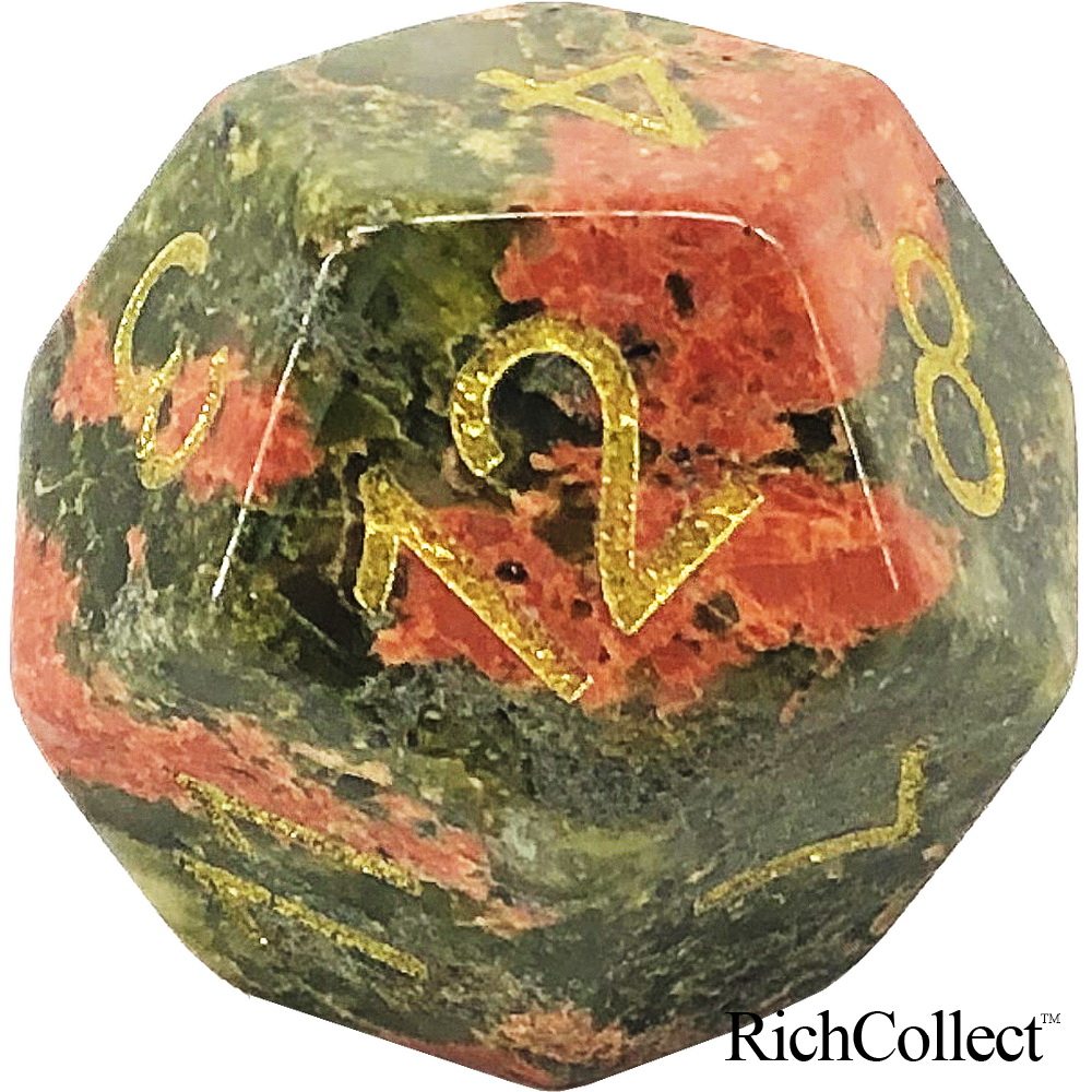 D12 Natural Chlorrite Xiuyu Gemstone Ore 12-sided Crystal Digital Dice Color Serpentine Board Game