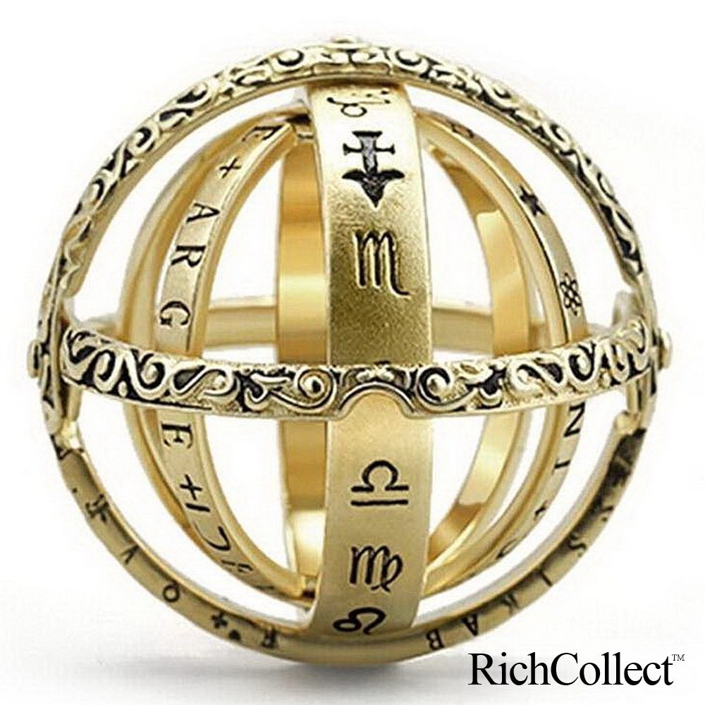 Medieval German astronomy ball ring Star camera Cosmic Starry Alloy ring Couple love confession ring pendant