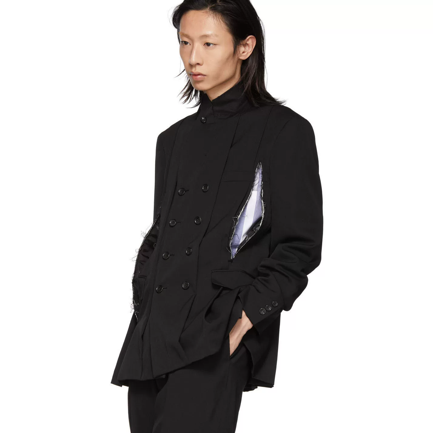 Костюм из шерсти YAMAMOTO CDG, черный повседневный двубортный костюм, подходящий для всех сезонов