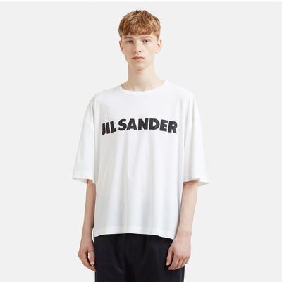 YAMAMOTO ® LOGO T-shirt JIL SANDE, a white loose short-sleeved short-sleeved T-shirt with letters