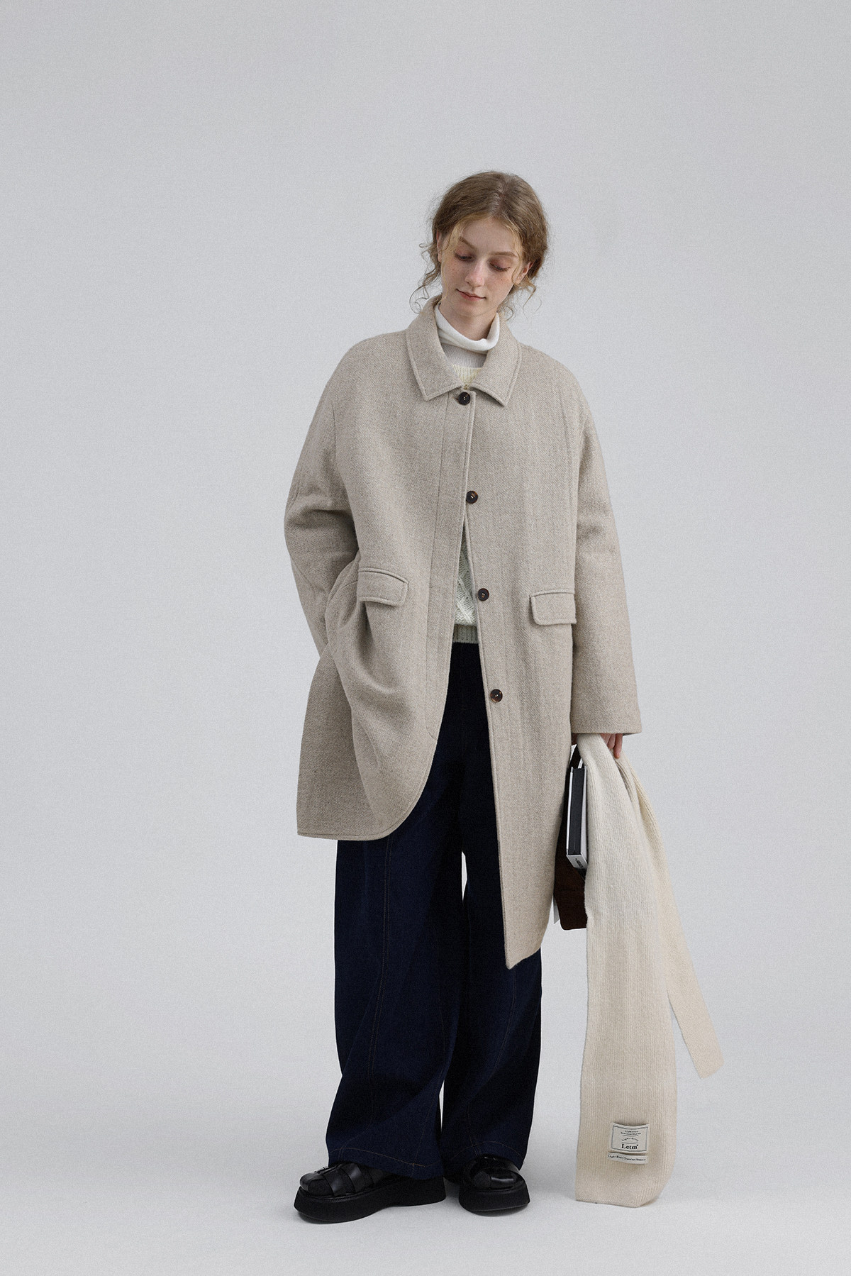 北欧ミニマル ウールキャメルレトロテクスチャーコート - ショップ