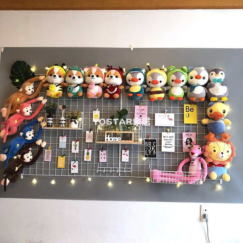 Children Home Bedrooms Dolls Wall Nets Red Teenage Girls Dolls Containing show shelves Iron art Grid photo wall shelve