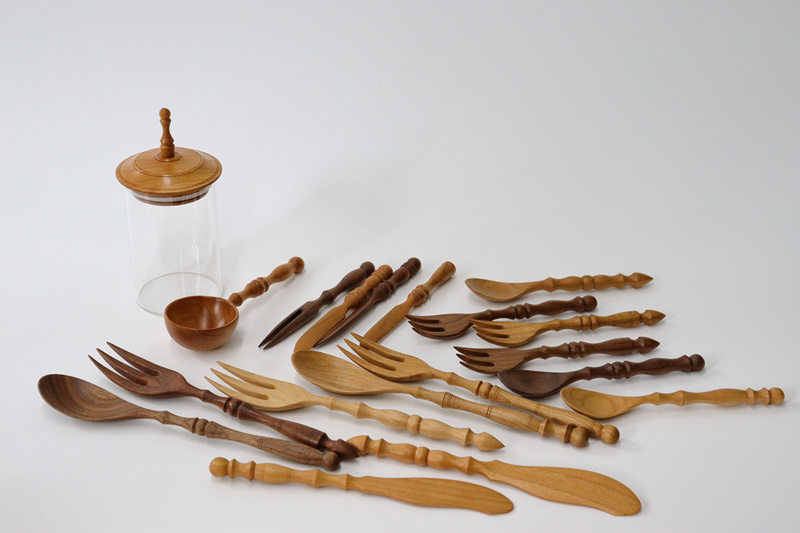 In-Stock Japanese Writer Kishin Junhong's Handmade Wooden Coffee Bean Canister, Coffee Bean Spoon, Butter Knife, Fork, Spoon, Tableware