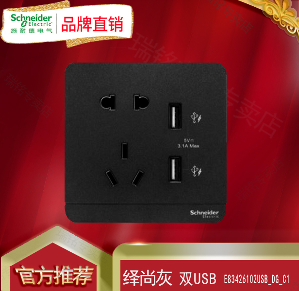 Schneider Electric 23 inserts five holes with double USB socket wall power switch socket in deep space ash