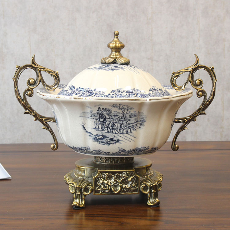 Villa model room porch luxury decoration crafts decoration European style American alloy ceramic storage tank