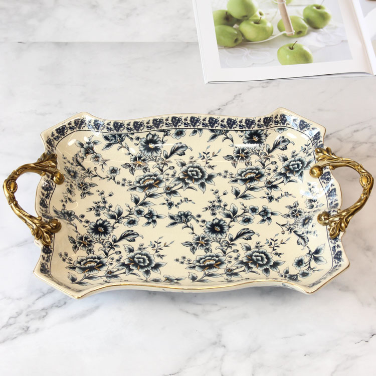 Eurostyle lavish ceramic fruit tray American luxury Villa Prototype room New Chinese tea table Soft decorations hem-Taobao