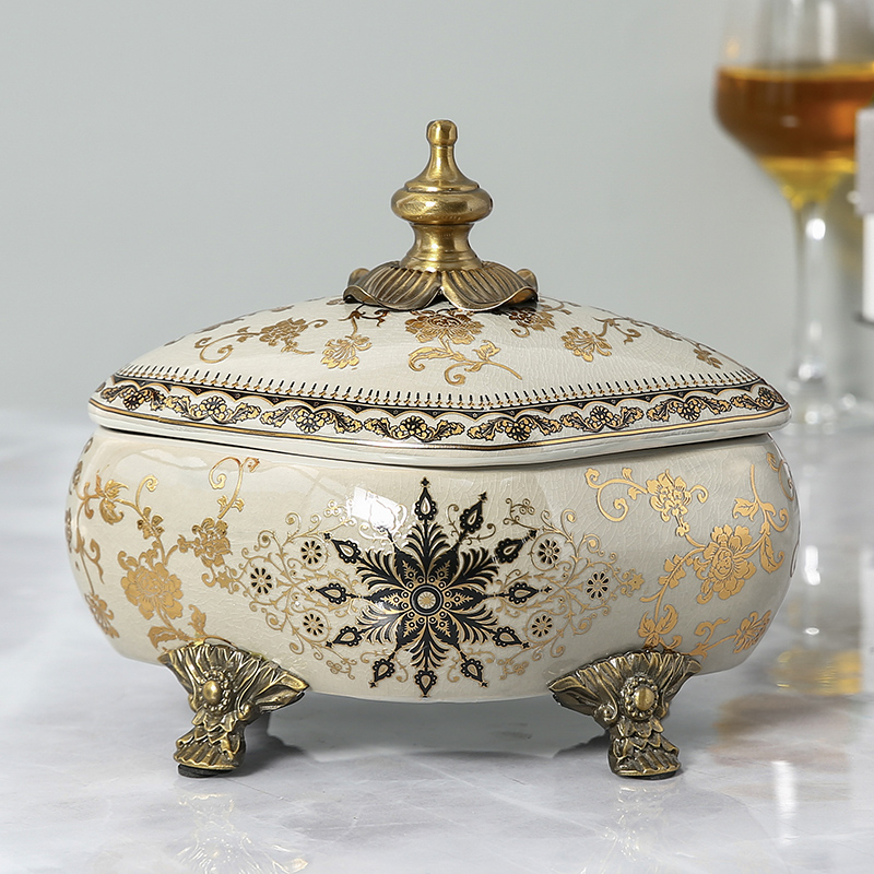 Modern simple light luxury ceramic decorative storage jar European-style American alloy jewelry storage box Snack candy box