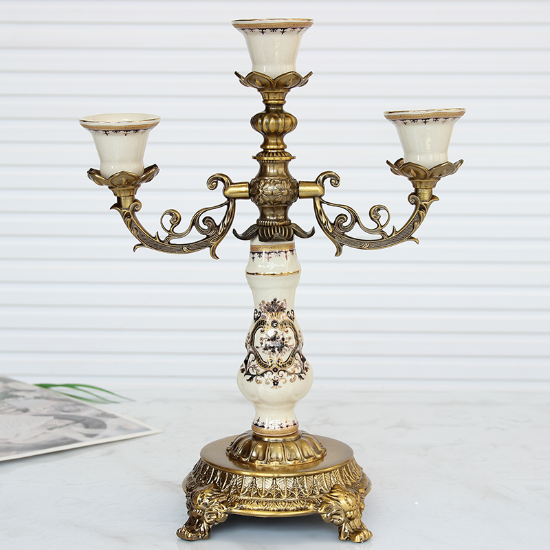 European alloy ceramic candlestick villa sample room seamless dining room decoration fitting American three-head candlestick