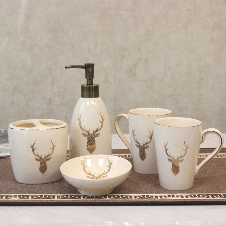 Modern minimalist light extravaganza Creative Ceramics Bathroom Five Pieces Sets Nordic American Bathroom Decorations Toiletries