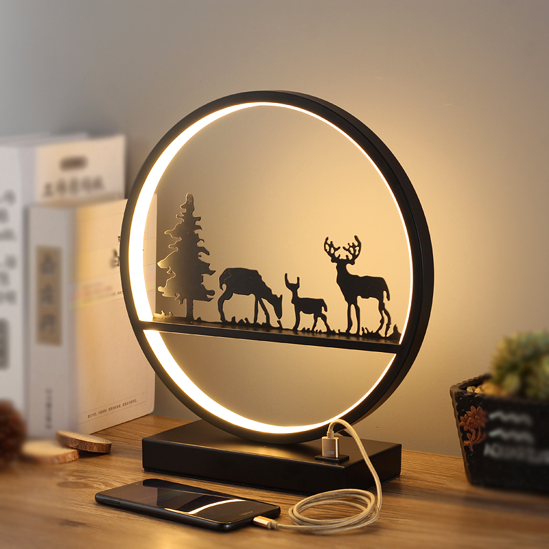 Creative desk lamp bedroom bedside lamp modern simple deer living room touch remote control dimming charging romantic American