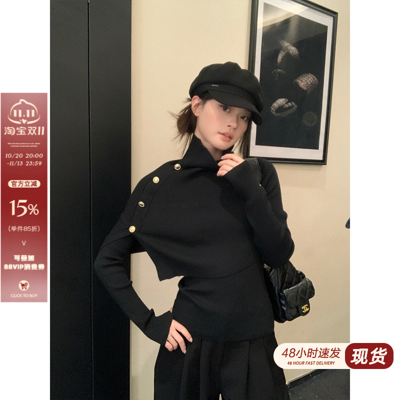 Song Zheng'En Black Turtleneck Cape Sweater Knit Top for Women, Autumn and Winter, High-Fashion, Slim-Fitting, Long-Sleeve Inner Layer Top Song Zheng'En Black Turtleneck Cape Sweater Knit Top for Women, Autumn and Winter, High-Fashion, Slim-Fitting, Long-Sleeve Inner Layer Top