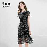 Màu tím hoa hồng nữ chính hãng 2018 Mới mùa hè 8062 Đầm voan in diêm - Cộng với kích thước quần áo đầm xòe đẹp