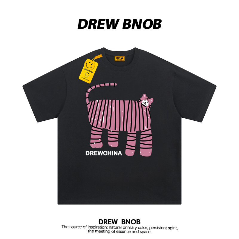 Drewbnob American Trendy Brand Tiger Cartoon Print Short-Sleeved T-Shirt for Men and Women, Loose Cotton Top for Couples ins Drewbnob American Trendy Brand Tiger Cartoon Print Short-Sleeved T-Shirt for Men and Women, Loose Cotton Top for Couples ins
