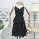 Mùa hè 2018 mới của Hàn Quốc thời trang v-cổ hoang dã điểm xỏ dây trong chiếc váy dài lớp bánh váy nữ váy trẻ em