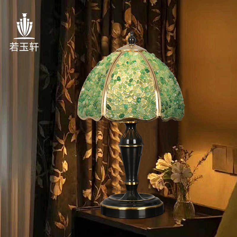 French-Style All-Copper Table Lamp, Light Luxury and High-End Table Lamp, Bedroom Bedside Atmosphere Lamp, New American-Style Natural Crystal Table Lamp