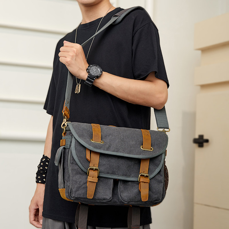 Factory direct one-shoulder diagonal camera bag, single-lens camera storage bag, canvas retro casual camera bag