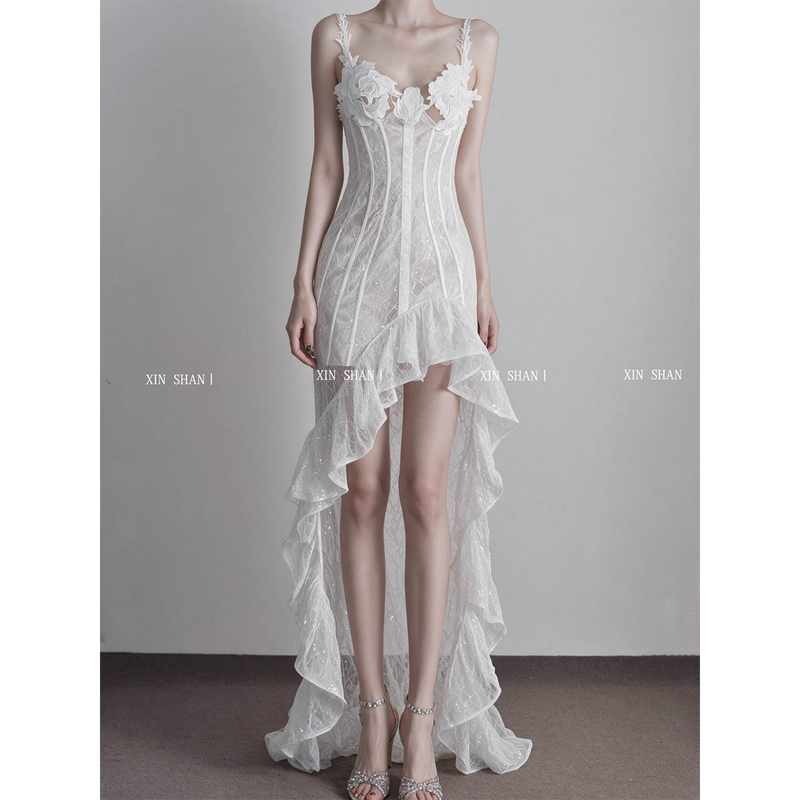 Xinshan Studios White Lace Dress Sexy Pure Desire Style 2026 New Heavy-Duty Formal Dress for Women