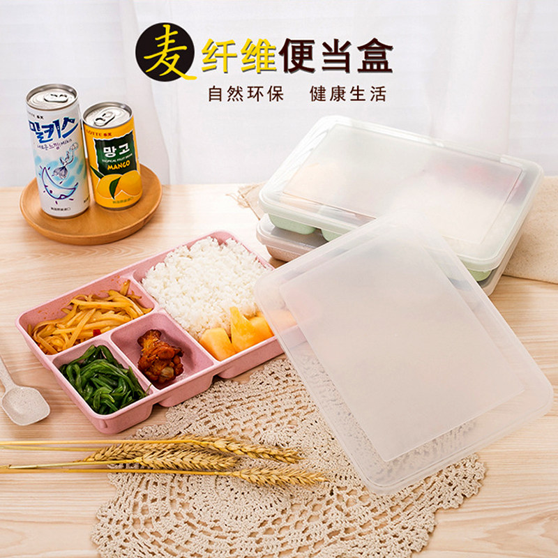 Wheat Straw Divided Meal Kit Refreshing sealed boxed box Spoon Cutlery Cutlery Sets set of direct microwave oven