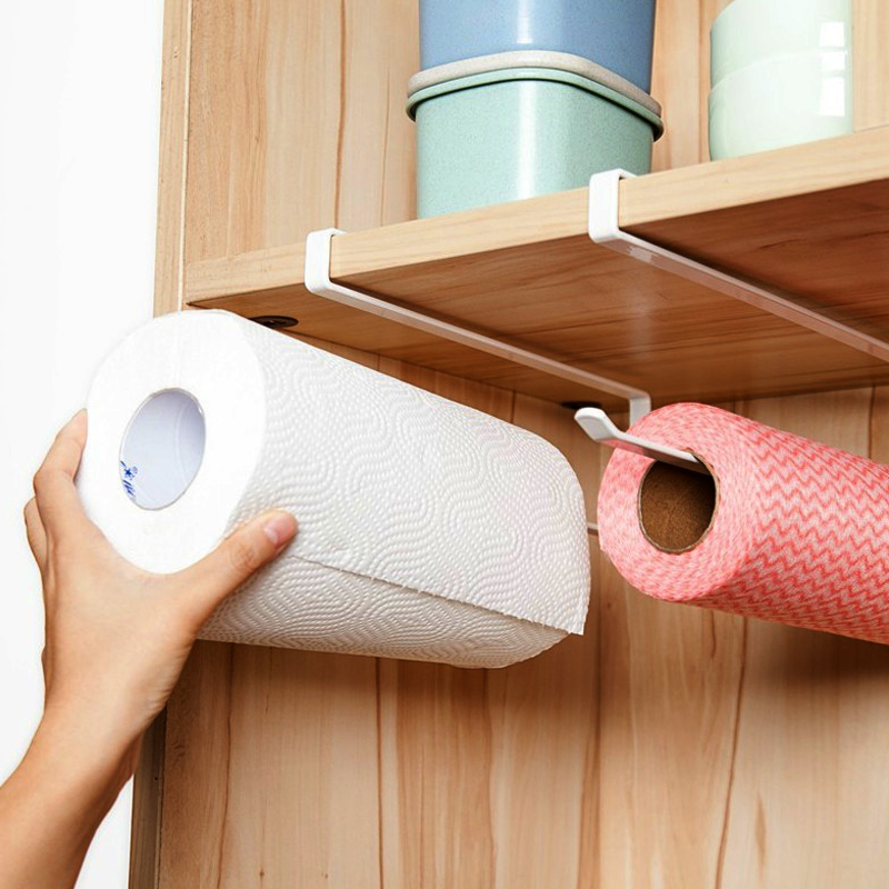 2 Kitchen Refreshing Film Hanging-free integral cabinet round paper towels Toilet Paper Rag Hook Day Style Wardrobe containing shelf
